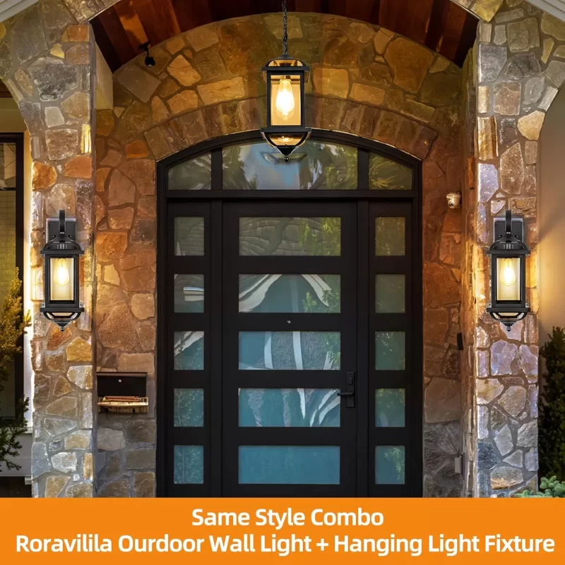 D07049P Large Outdoor Pendant Light Fixture Ceiling 16 Inch, Anti-Rust Aluminum Outdoor Chandelier for Porch with IP65 Waterproof Clear Glass Exterior Ceiling Mount Hanging Light, Matte Black - Image 5
