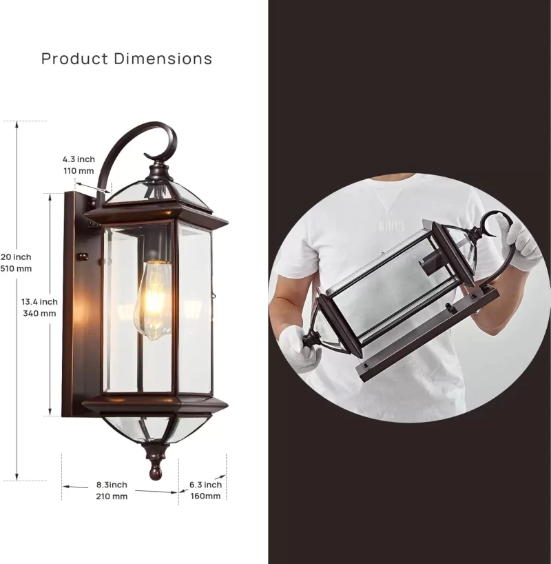B05047BP 20'' H Copper Outdoor Wall Lights Large Oil Rubbed Bronze Exterior Lighting Fixtures Vintage Porch Lights with Clear Glass Wall Lantern for Patio Garage Front Porch 1 Pack - Image 7