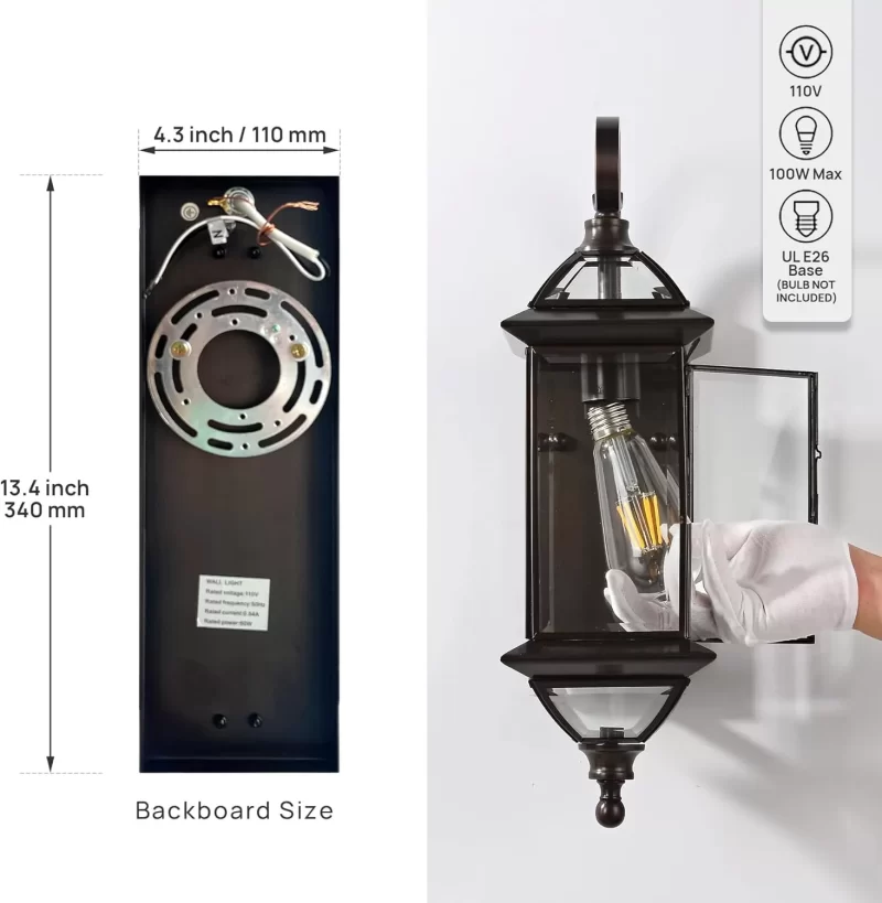 B05047BP 20'' H Copper Outdoor Wall Lights Large Oil Rubbed Bronze Exterior Lighting Fixtures Vintage Porch Lights with Clear Glass Wall Lantern for Patio Garage Front Porch 1 Pack - Image 6