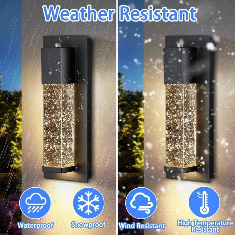 B04016LP LED Dusk to Dawn Outdoor Light Fixture,2 Pack Modern Exterior Wall Sconce Porch Lights, Outside Wall Mount Lighting with Crystal Bubble Glass 13W 3000K for Front Door Patio - Image 3