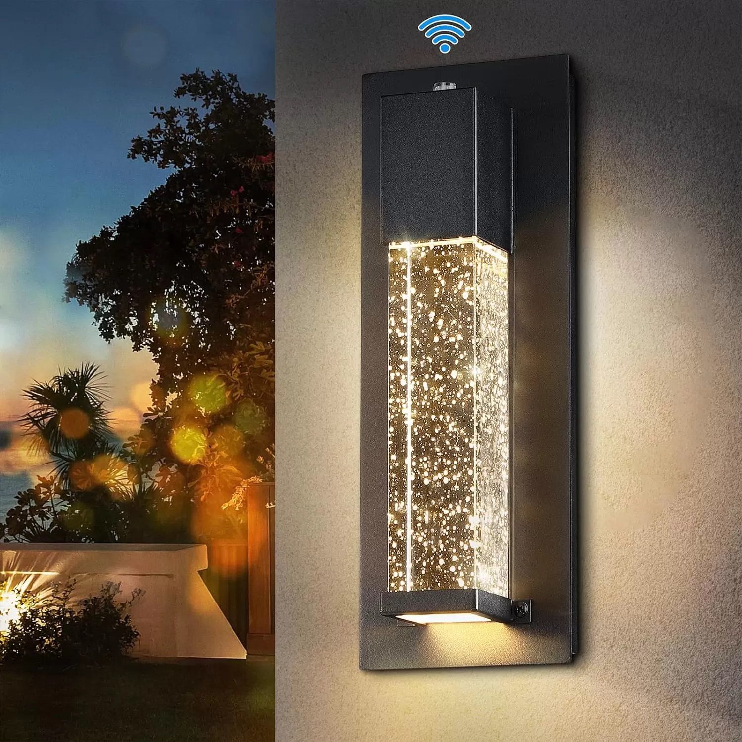 thumbnail image 2 of CLAONER Large LED Outdoor Wall Sconce With Dusk To Dawn Sensor - Black Aluminum Crystal, Waterproof IP44 2 of 6
