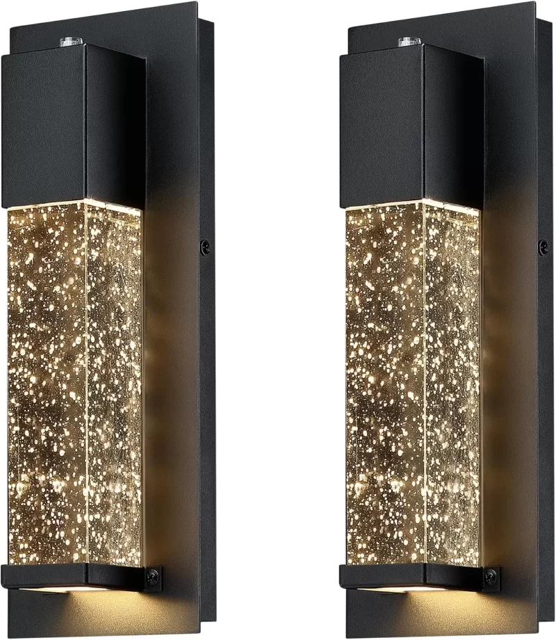 B04016LP LED Dusk to Dawn Outdoor Light Fixture,2 Pack Modern Exterior Wall Sconce Porch Lights, Outside Wall Mount Lighting with Crystal Bubble Glass 13W 3000K for Front Door Patio - Image 4