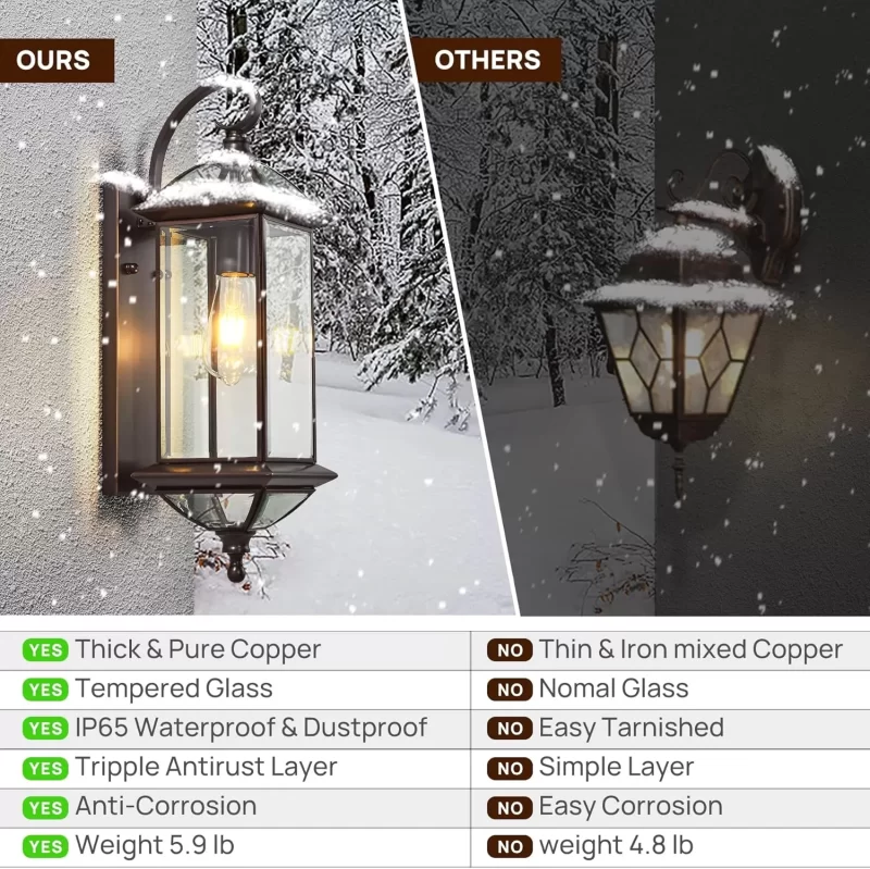 B05047BP 20'' H Copper Outdoor Wall Lights Large Oil Rubbed Bronze Exterior Lighting Fixtures Vintage Porch Lights with Clear Glass Wall Lantern for Patio Garage Front Porch 1 Pack - Image 8
