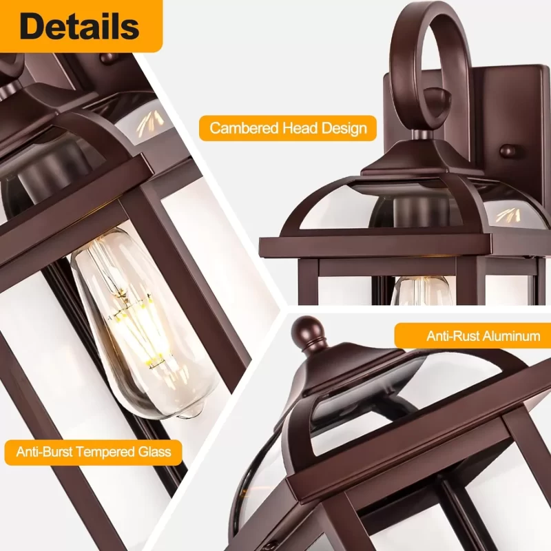 B07049P 18” Bronze Outdoor Wall Lights Exterior Light Fixtures 2-Pack, Porch Lights Outside Sconces Anti-Rust Aluminum Patio Lights for House Clear Glass Wall Mount Lanterns, IP65 Waterproof - Image 4