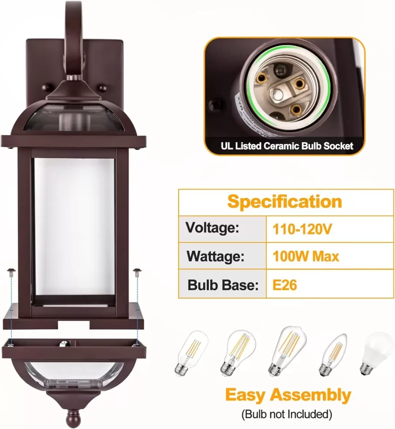 B07049P 18” Bronze Outdoor Wall Lights Exterior Light Fixtures 2-Pack, Porch Lights Outside Sconces Anti-Rust Aluminum Patio Lights for House Clear Glass Wall Mount Lanterns, IP65 Waterproof - Image 7
