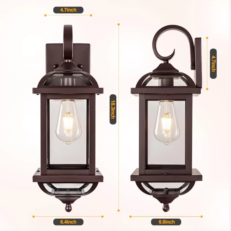 B07049P 18” Bronze Outdoor Wall Lights Exterior Light Fixtures 2-Pack, Porch Lights Outside Sconces Anti-Rust Aluminum Patio Lights for House Clear Glass Wall Mount Lanterns, IP65 Waterproof - Image 2