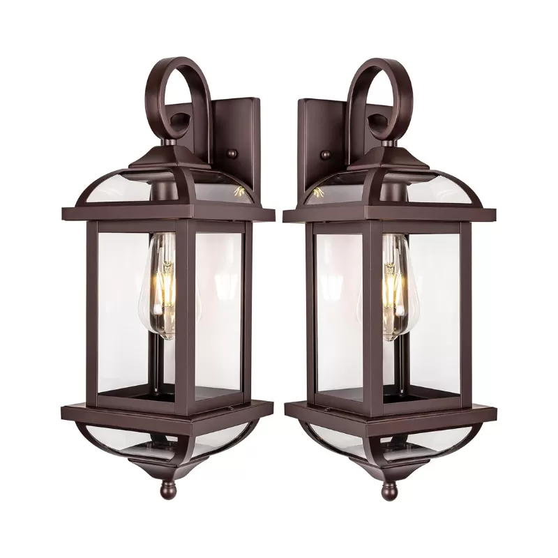 B07049P 18” Bronze Outdoor Wall Lights Exterior Light Fixtures 2-Pack, Porch Lights Outside Sconces Anti-Rust Aluminum Patio Lights for House Clear Glass Wall Mount Lanterns, IP65 Waterproof