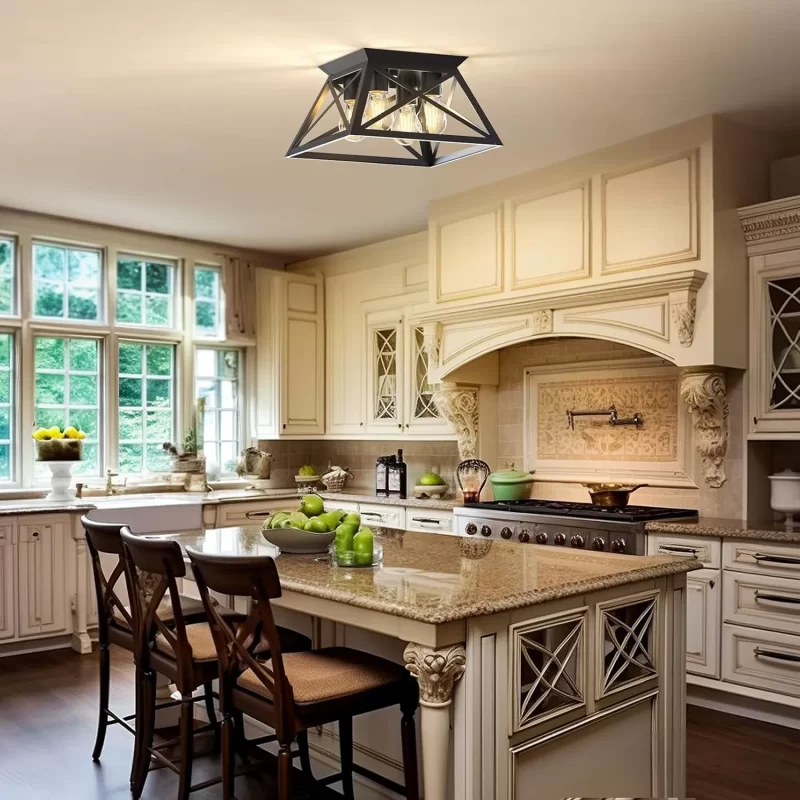 X11017P 2 Pack Semi Flush Mount Ceiling Light, 4-Light Kitchen Ceiling Lighting Fixtures, Industrial Farmhouse Closed to Ceiling Lamp for Hallway Porch Dining Room(Matte Black) - Image 2