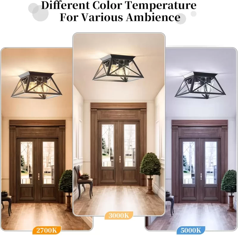 X11017P 2 Pack Semi Flush Mount Ceiling Light, 4-Light Kitchen Ceiling Lighting Fixtures, Industrial Farmhouse Closed to Ceiling Lamp for Hallway Porch Dining Room(Matte Black) - Image 4