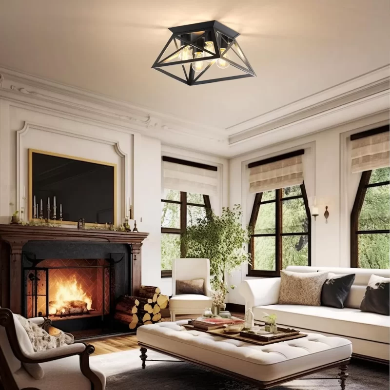 X11017P 2 Pack Semi Flush Mount Ceiling Light, 4-Light Kitchen Ceiling Lighting Fixtures, Industrial Farmhouse Closed to Ceiling Lamp for Hallway Porch Dining Room(Matte Black) - Image 5