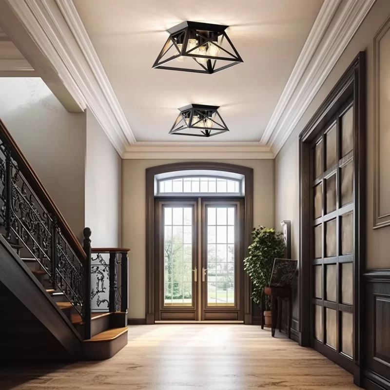 X11017P 2 Pack Semi Flush Mount Ceiling Light, 4-Light Kitchen Ceiling Lighting Fixtures, Industrial Farmhouse Closed to Ceiling Lamp for Hallway Porch Dining Room(Matte Black) - Image 6