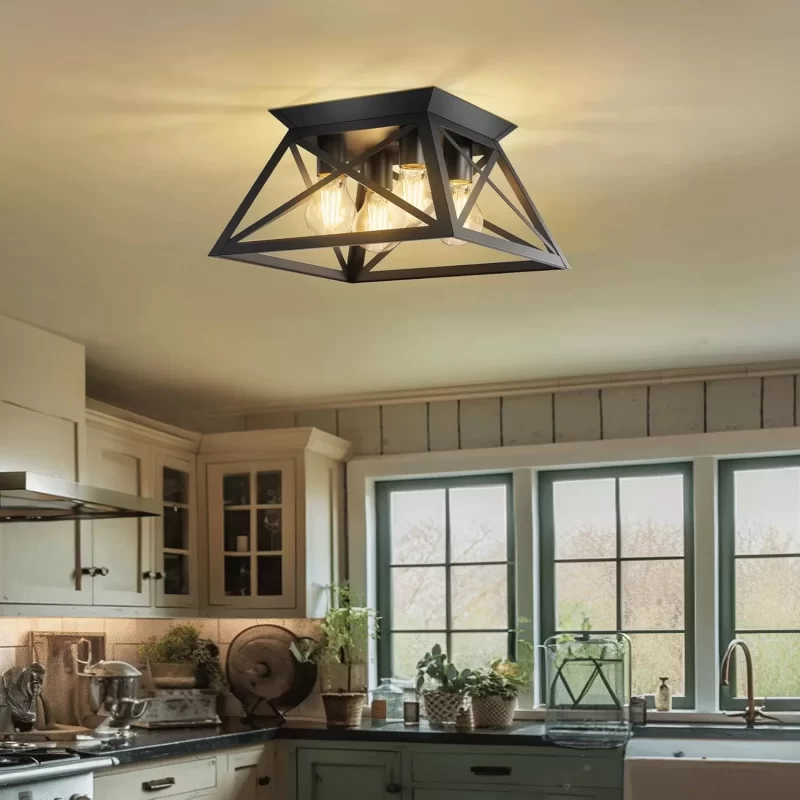 X11017P 2 Pack Semi Flush Mount Ceiling Light, 4-Light Kitchen Ceiling Lighting Fixtures, Industrial Farmhouse Closed to Ceiling Lamp for Hallway Porch Dining Room(Matte Black) - Image 9