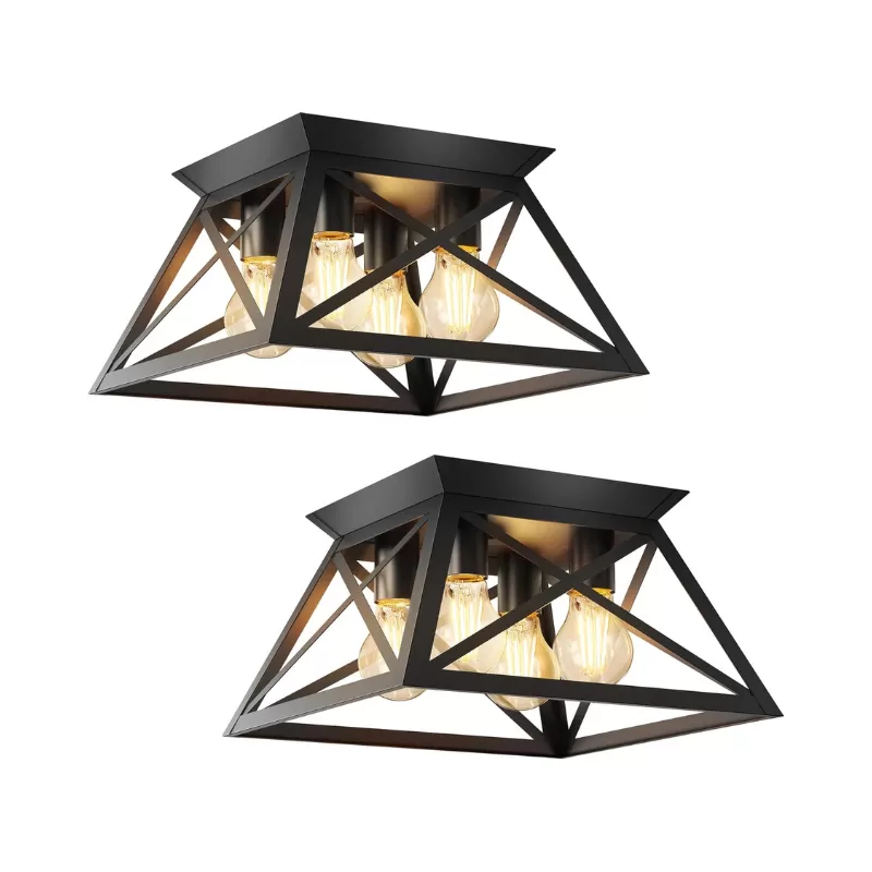 X11017P 2 Pack Semi Flush Mount Ceiling Light, 4-Light Kitchen Ceiling Lighting Fixtures, Industrial Farmhouse Closed to Ceiling Lamp for Hallway Porch Dining Room(Matte Black)