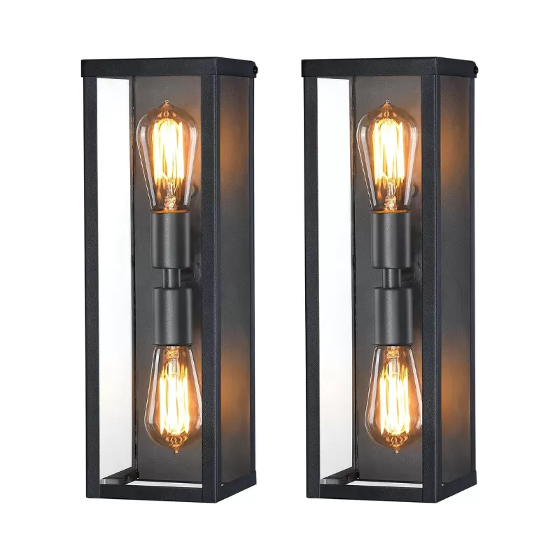 B05072P 16'' Outdoor Wall Lights Fixture 2 Packs, Up and Down Outdoor Sconce Lights Wall Lantern, Waterproof Exterior Lighting Fixtures with Clear Glass, Morden Black Porch Lights for Patio, Garage