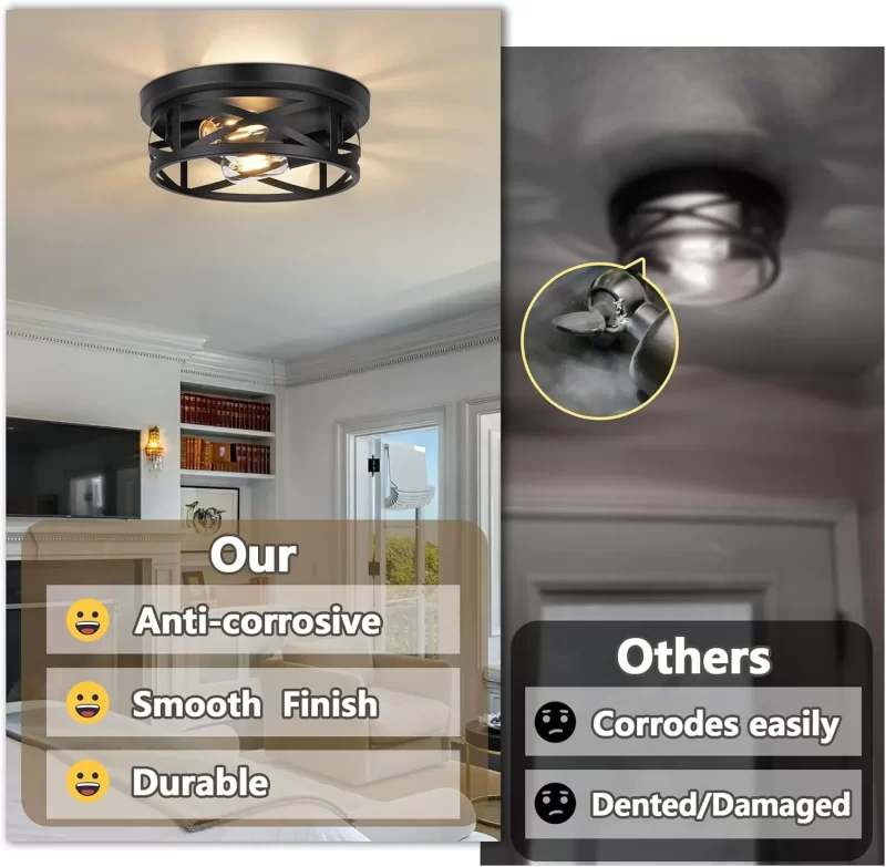 X10023P 2-Light Flush Mount Ceiling Light Fixtures, 2-Pack Farmhouse Black Ceiling Lights, Industrial Metal Cage Light Fixtures Ceiling Mounted with Adjustable Head, Ceiling Lights for Bedroom Hallway Kitchen - Image 3