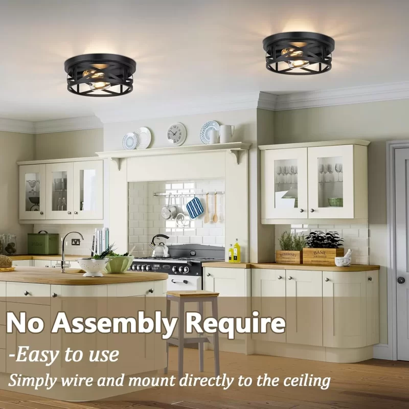 X10023P 2-Light Flush Mount Ceiling Light Fixtures, 2-Pack Farmhouse Black Ceiling Lights, Industrial Metal Cage Light Fixtures Ceiling Mounted with Adjustable Head, Ceiling Lights for Bedroom Hallway Kitchen - Image 5