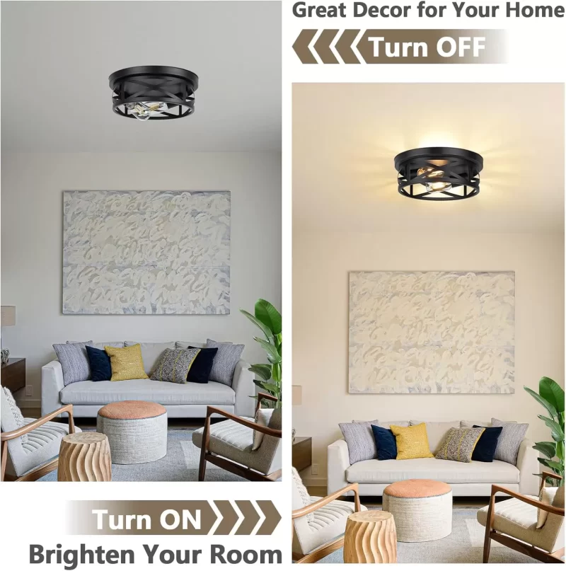 X10023P 2-Light Flush Mount Ceiling Light Fixtures, 2-Pack Farmhouse Black Ceiling Lights, Industrial Metal Cage Light Fixtures Ceiling Mounted with Adjustable Head, Ceiling Lights for Bedroom Hallway Kitchen - Image 6