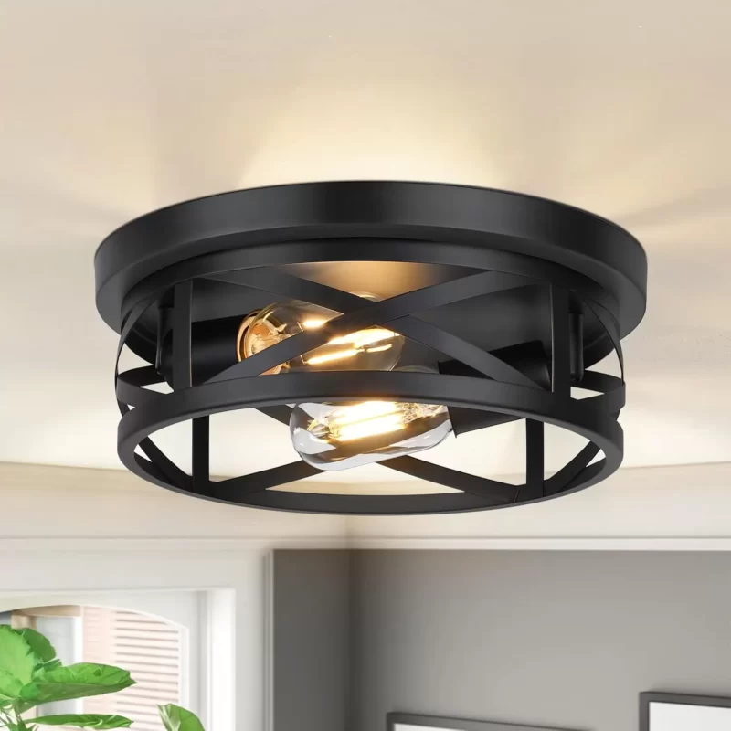 X10023P 2-Light Flush Mount Ceiling Light Fixtures, 2-Pack Farmhouse Black Ceiling Lights, Industrial Metal Cage Light Fixtures Ceiling Mounted with Adjustable Head, Ceiling Lights for Bedroom Hallway Kitchen - Image 8