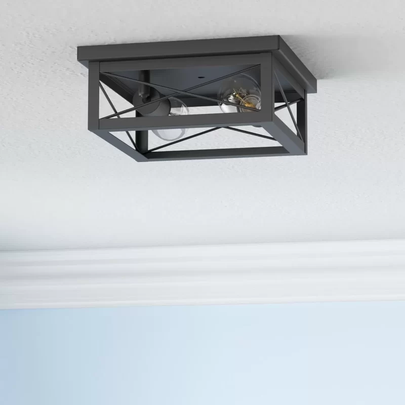 X11016P 2-Light Industrial Square Flush Mount Ceiling Light, Farmhouse Ceiling Light Fixture for Kitchen, Modern Black Close to Ceiling Light for Hallway Bedroom Balcony Porch Stairway, E26, 2-Pack - Image 2