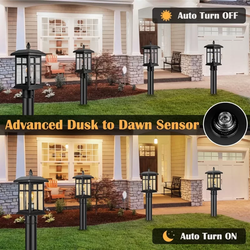 Z06098PP Outdoor Post Light 2 Packs Dusk to Dawn, Post Lights Outdoor Electric with Pier Mount, Black Waterproof Pole Lights, Lamp Posts Outdoor Lighting Hard Wired for Yard, Driveway, Path - Image 3