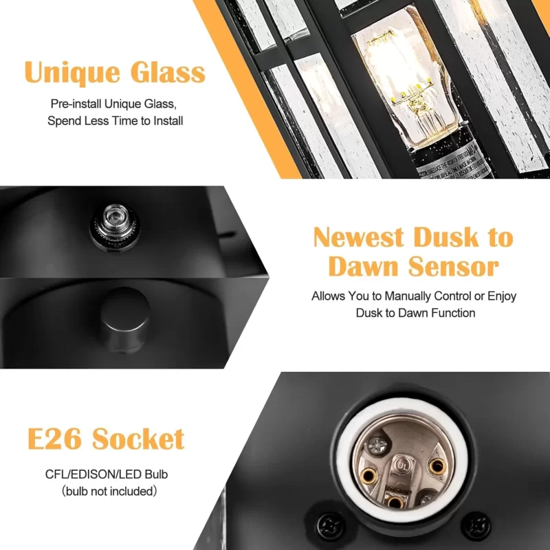 Z06098PP Outdoor Post Light 2 Packs Dusk to Dawn, Post Lights Outdoor Electric with Pier Mount, Black Waterproof Pole Lights, Lamp Posts Outdoor Lighting Hard Wired for Yard, Driveway, Path - Image 4