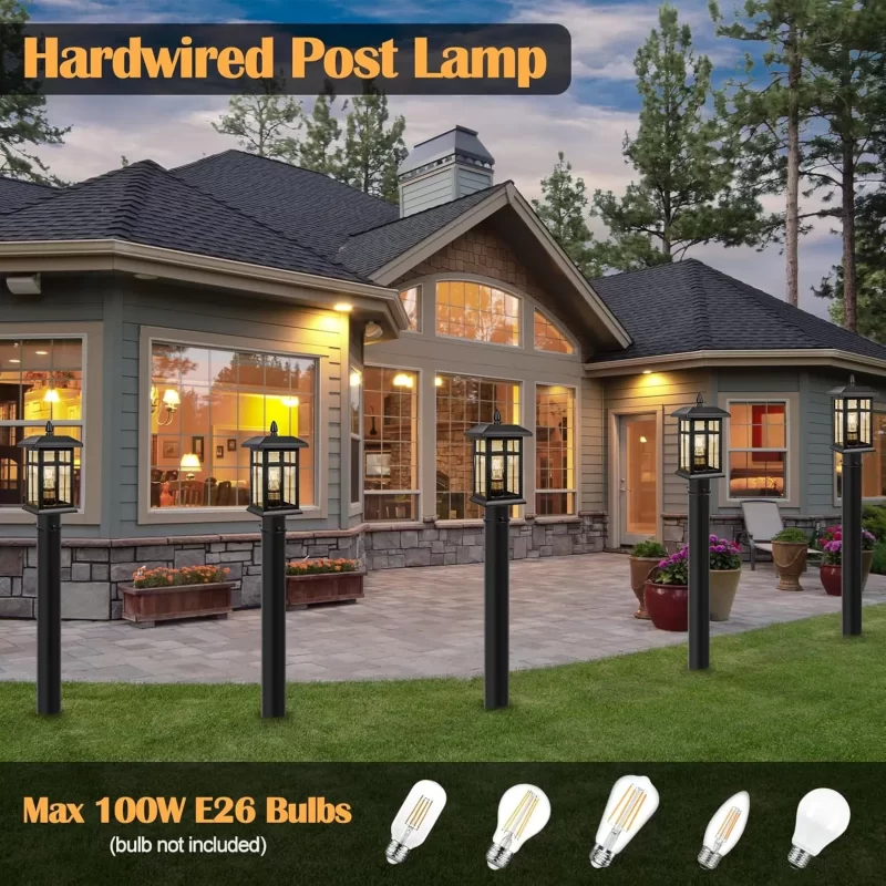 Z06098PP Outdoor Post Light 2 Packs Dusk to Dawn, Post Lights Outdoor Electric with Pier Mount, Black Waterproof Pole Lights, Lamp Posts Outdoor Lighting Hard Wired for Yard, Driveway, Path - Image 5