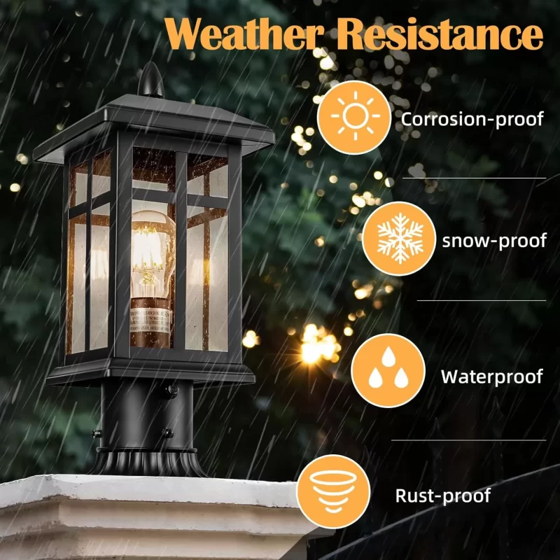 Z06098PP Outdoor Post Light 2 Packs Dusk to Dawn, Post Lights Outdoor Electric with Pier Mount, Black Waterproof Pole Lights, Lamp Posts Outdoor Lighting Hard Wired for Yard, Driveway, Path - Image 6
