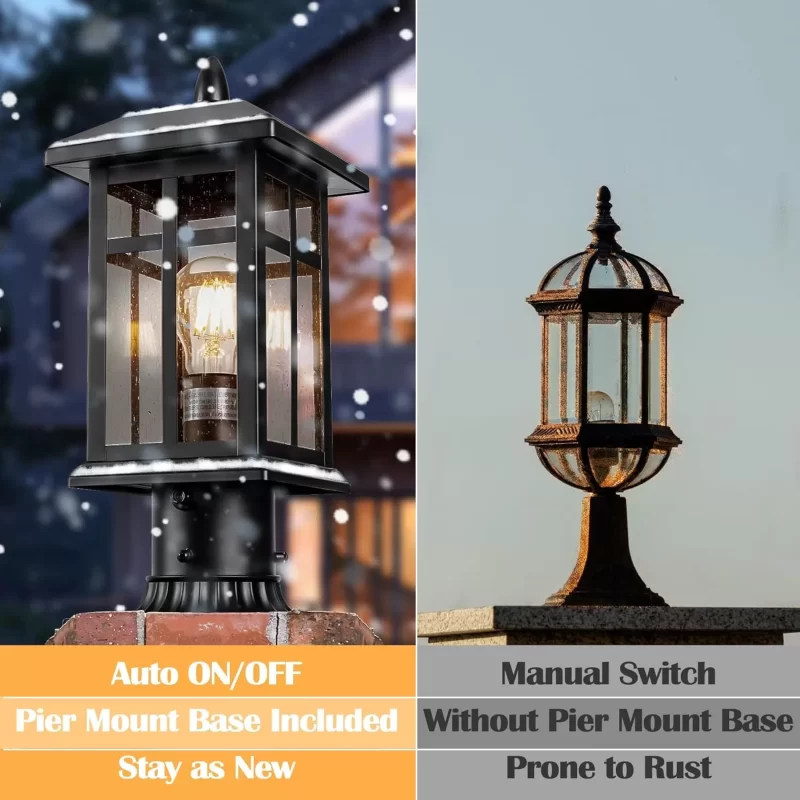 Z06098PP Outdoor Post Light 2 Packs Dusk to Dawn, Post Lights Outdoor Electric with Pier Mount, Black Waterproof Pole Lights, Lamp Posts Outdoor Lighting Hard Wired for Yard, Driveway, Path - Image 7