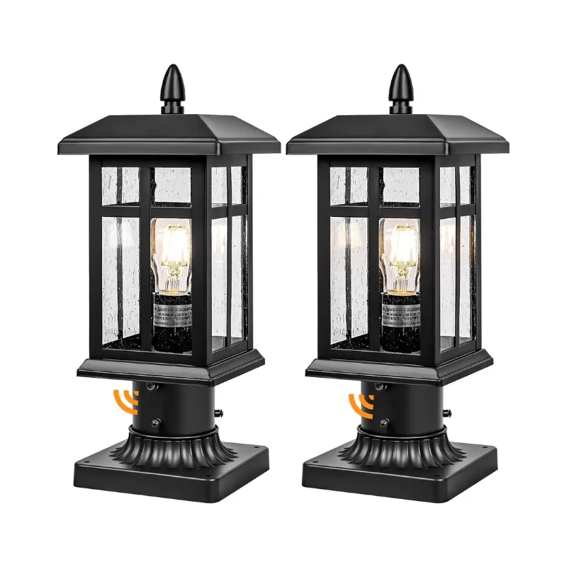Z06098PP Outdoor Post Light 2 Packs Dusk to Dawn, Post Lights Outdoor Electric with Pier Mount, Black Waterproof Pole Lights, Lamp Posts Outdoor Lighting Hard Wired for Yard, Driveway, Path