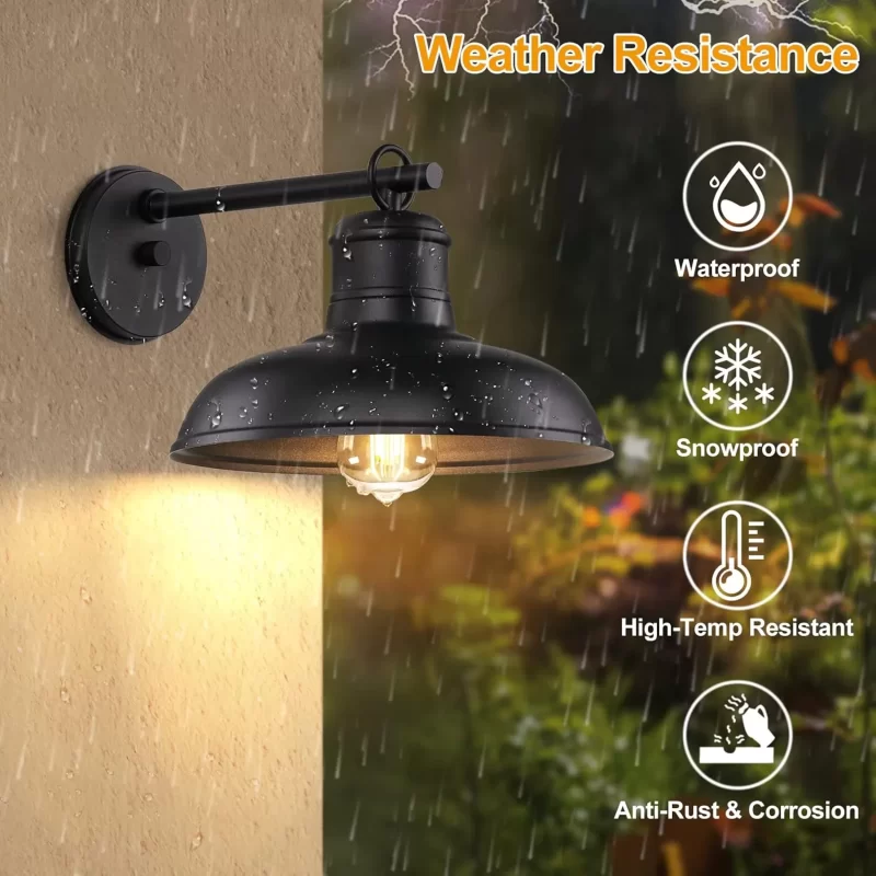 B10019P Outdoor Wall Lights - 2-Pack Black Wall Sconces, Farmhouse Barn Lights, Modern Indoor Wall Mount Lighting Fixtures with E26 Socket, Anti-Rust Waterproof Exterior Wall Lantern for Patio Porch Doorway - Image 4
