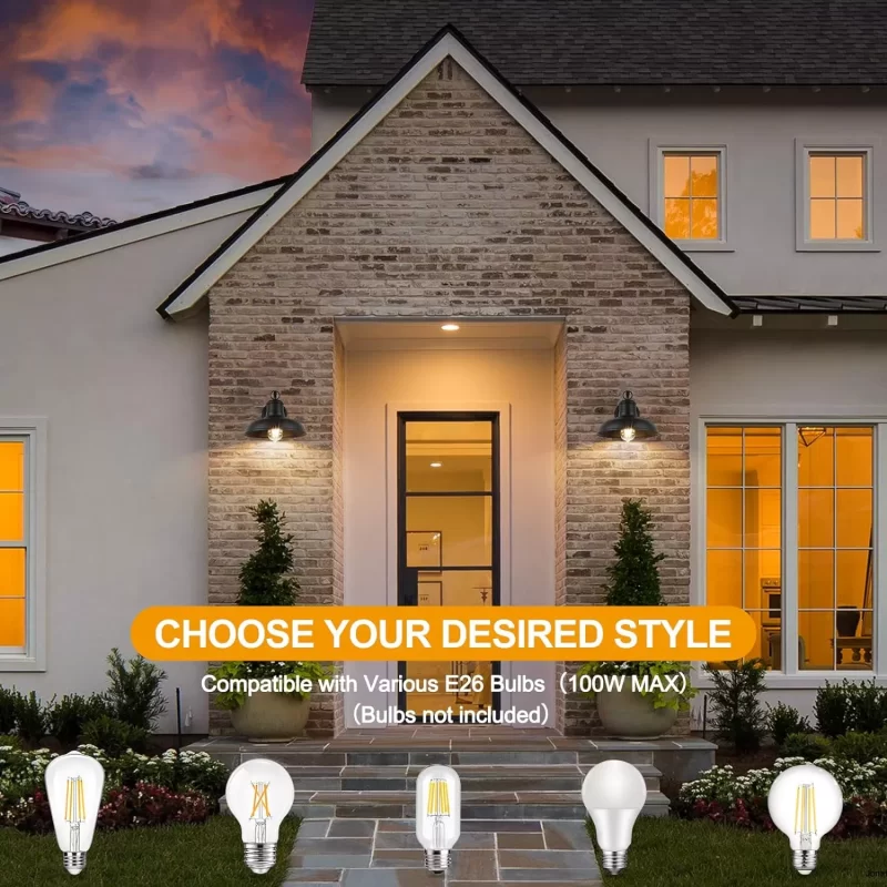 B10019P Outdoor Wall Lights - 2-Pack Black Wall Sconces, Farmhouse Barn Lights, Modern Indoor Wall Mount Lighting Fixtures with E26 Socket, Anti-Rust Waterproof Exterior Wall Lantern for Patio Porch Doorway - Image 5