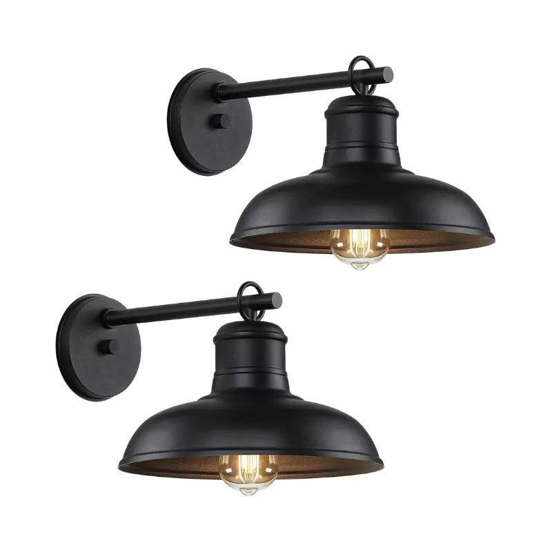 B10019P Outdoor Wall Lights - 2-Pack Black Wall Sconces, Farmhouse Barn Lights, Modern Indoor Wall Mount Lighting Fixtures with E26 Socket, Anti-Rust Waterproof Exterior Wall Lantern for Patio Porch Doorway