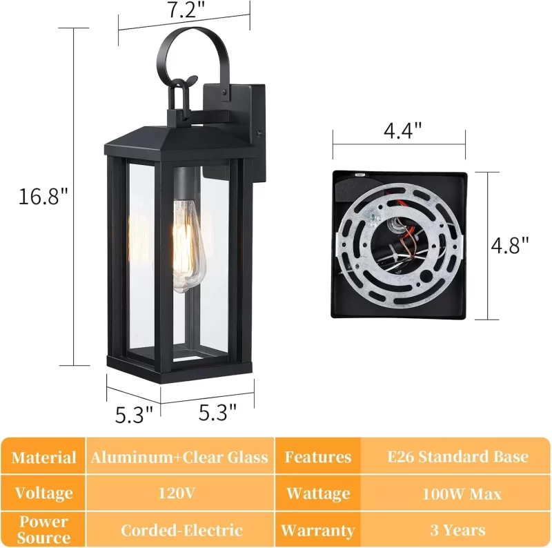 B05075P Modern Large Outdoor Wall Lights Exterior 2Pack, 16.8" Waterproof Front Porch Lights Outdoor Wall Sconces Lights for House, Black Outdoor Patio Light Fixtures Wall Mount for Entryway Garage - Image 5