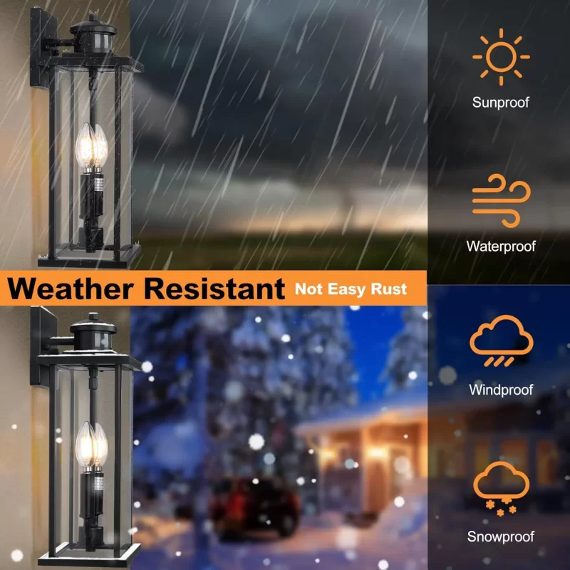 B06139PP Dusk to Dawn Outdoor Wall Light, Outdoor Wall Lamps for Patio, Black Dusk to Dawn Outdoor Wall Lantern, Exterior Lighting Fixtures with Tempered Glass for House, Porch, Garden, Garage 2-Pack - Image 7