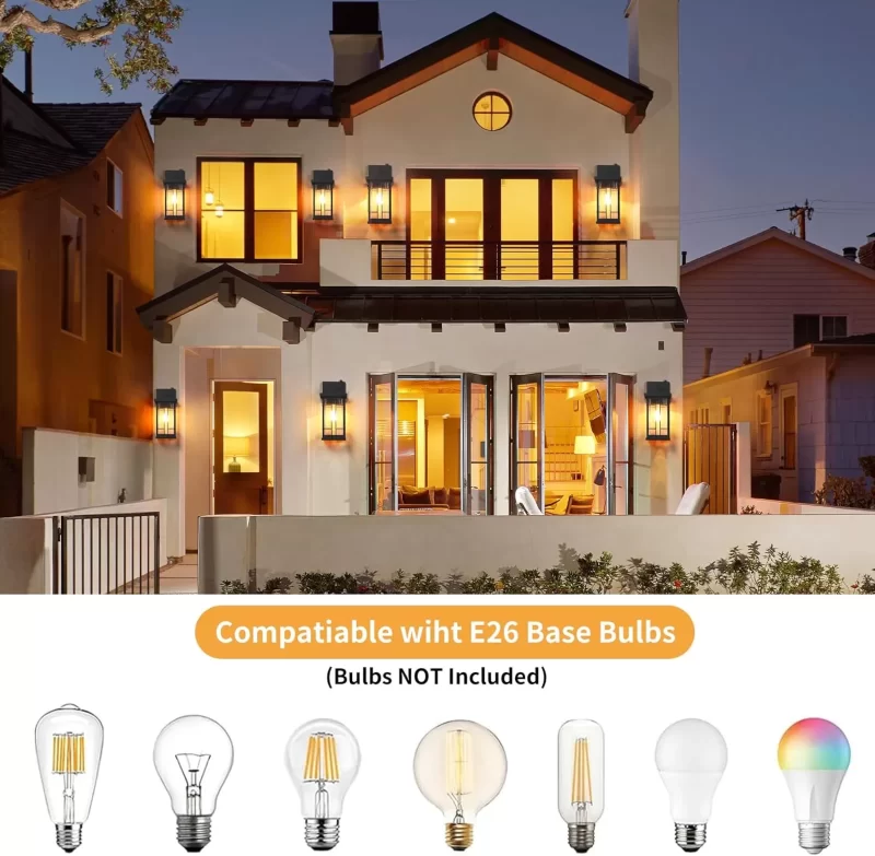 B05076PP Porch Lights Outdoor Wall Lights Exterior Dusk to Dawn, 2 Pack Waterproof Black Outdoor Lighting Fixtures Wall Mount with Tempered Seed Glass, 13" Anti-Rust Outside Wall Lantern for House Garage Patio - Image 5