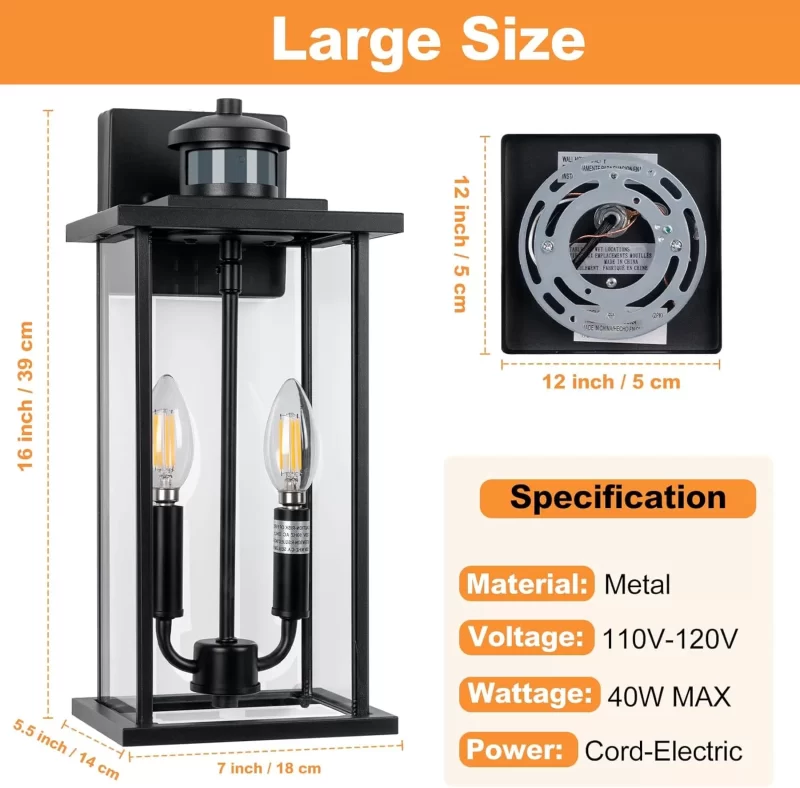 B06139PP Dusk to Dawn Outdoor Wall Light, Outdoor Wall Lamps for Patio, Black Dusk to Dawn Outdoor Wall Lantern, Exterior Lighting Fixtures with Tempered Glass for House, Porch, Garden, Garage 2-Pack - Image 6