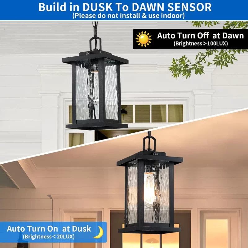 D06116PP Outdoor Chandelier for Gazebo Dusk to Dawn, Outdoor Pendant Light for Porch with Adjustable Chain & Tempered Glass, Farmhouse Exterior Hanging Lantern Light Fixture for Patio Entryway Garage, 1Pack - Image 7
