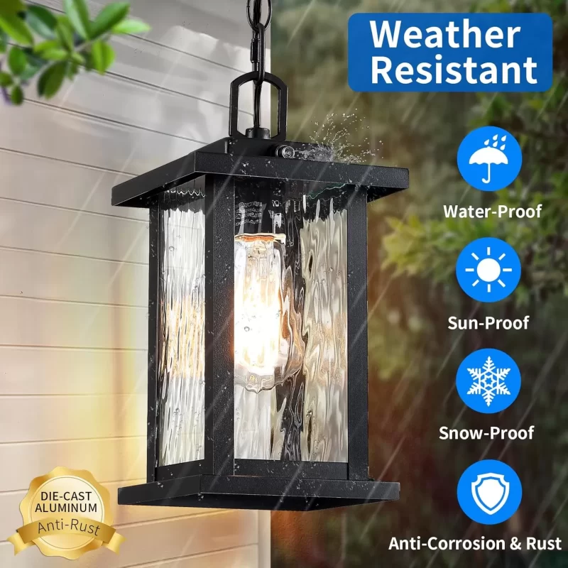 D06116PP Outdoor Chandelier for Gazebo Dusk to Dawn, Outdoor Pendant Light for Porch with Adjustable Chain & Tempered Glass, Farmhouse Exterior Hanging Lantern Light Fixture for Patio Entryway Garage, 1Pack - Image 6