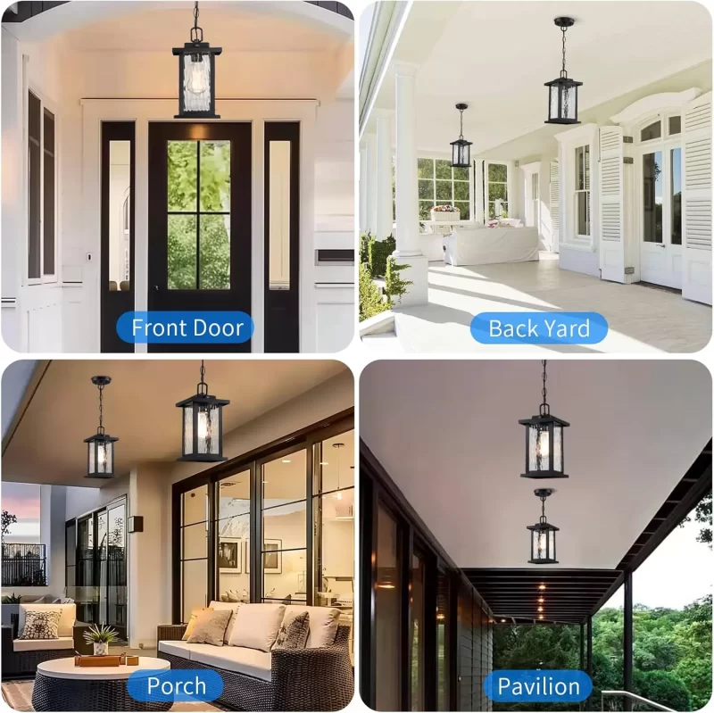 D06116PP Outdoor Chandelier for Gazebo Dusk to Dawn, Outdoor Pendant Light for Porch with Adjustable Chain & Tempered Glass, Farmhouse Exterior Hanging Lantern Light Fixture for Patio Entryway Garage, 1Pack - Image 4