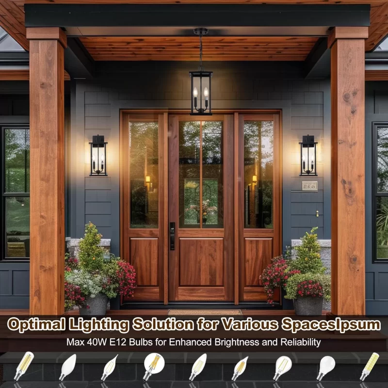 D07056P Large 16" Outdoor Pendant Lantern, 2-Light Black Modern Exterior Hanging Light Fixture, Adjustable Chain,Waterproof Outdoor Chandelier for Porch Entryway Balcony, 1-Pack - Image 3