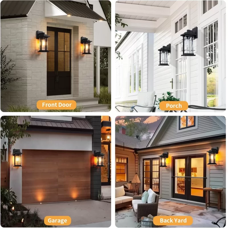 B05076PP Porch Lights Outdoor Wall Lights Exterior Dusk to Dawn, 2 Pack Waterproof Black Outdoor Lighting Fixtures Wall Mount with Tempered Seed Glass, 13" Anti-Rust Outside Wall Lantern for House Garage Patio - Image 6
