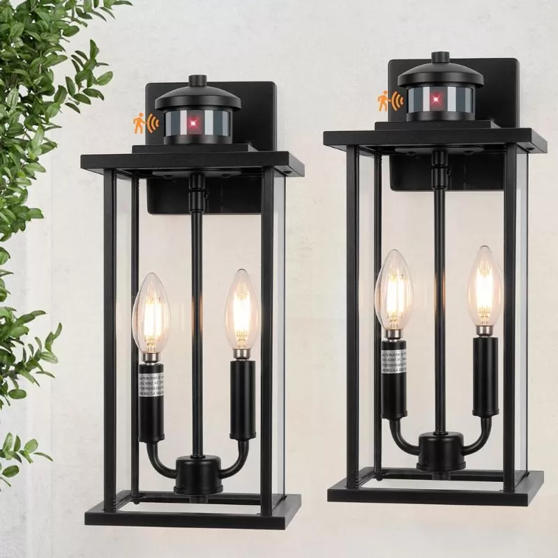 B07056PG 2-Pack Black Outdoor Wall Light Fixtures, Exterior Wall Lamp with Clear Glass, Waterproof Exterior Sconce Light Fixture, Modern Outside Wall Lights for Porch, Wall Mounted Lantern E26 Base