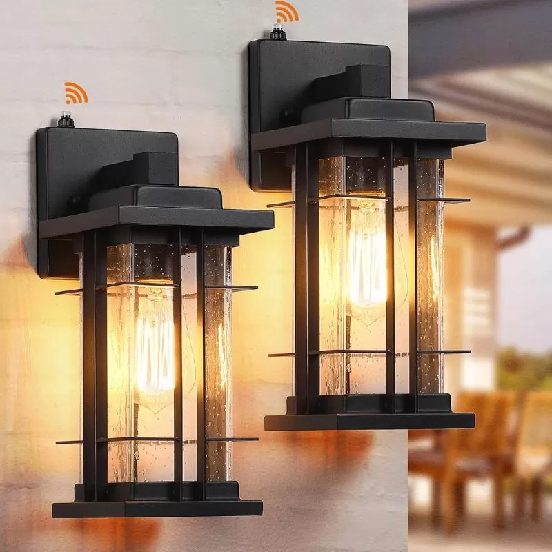 B05076PP Porch Lights Outdoor Wall Lights Exterior Dusk to Dawn, 2 Pack Waterproof Black Outdoor Lighting Fixtures Wall Mount with Tempered Seed Glass, 13" Anti-Rust Outside Wall Lantern for House Garage Patio