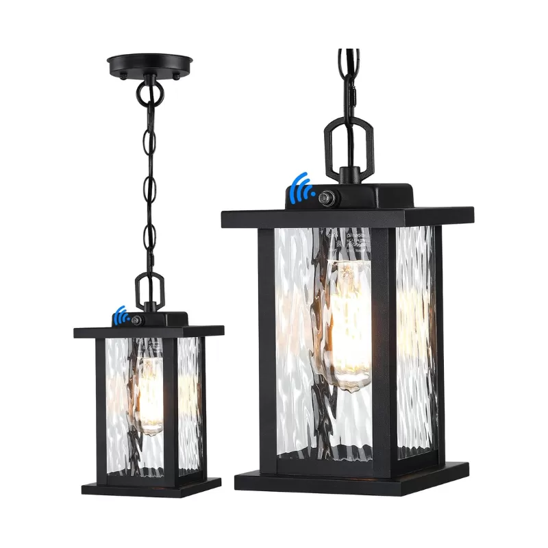 D06116PP Outdoor Chandelier for Gazebo Dusk to Dawn, Outdoor Pendant Light for Porch with Adjustable Chain & Tempered Glass, Farmhouse Exterior Hanging Lantern Light Fixture for Patio Entryway Garage, 1Pack