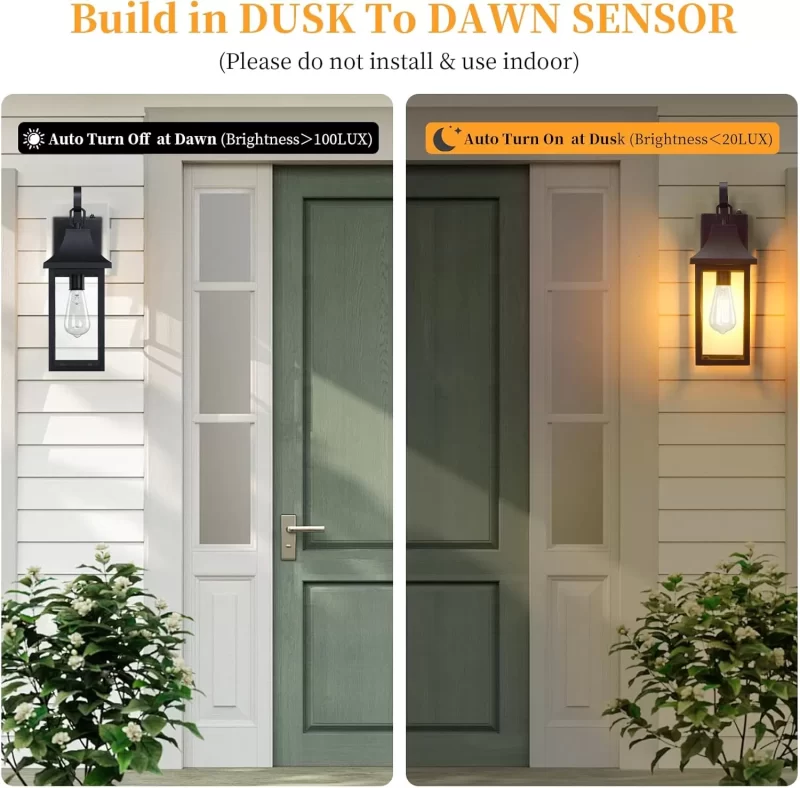 B06128PP Extra Large Dusk to Dawn Outdoor Wall Light, 18" Modern Exterior Front Porch Lights, Waterproof Matte Black Wall Scones, Anti-Rust E26 Socket Wall Mount Lighting for Patio Entryway Garage - Image 2