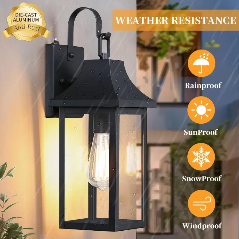 B06128PP Extra Large Dusk to Dawn Outdoor Wall Light, 18" Modern Exterior Front Porch Lights, Waterproof Matte Black Wall Scones, Anti-Rust E26 Socket Wall Mount Lighting for Patio Entryway Garage - Image 4
