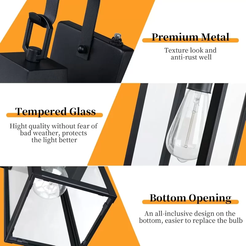 B06128PP Extra Large Dusk to Dawn Outdoor Wall Light, 18" Modern Exterior Front Porch Lights, Waterproof Matte Black Wall Scones, Anti-Rust E26 Socket Wall Mount Lighting for Patio Entryway Garage - Image 5