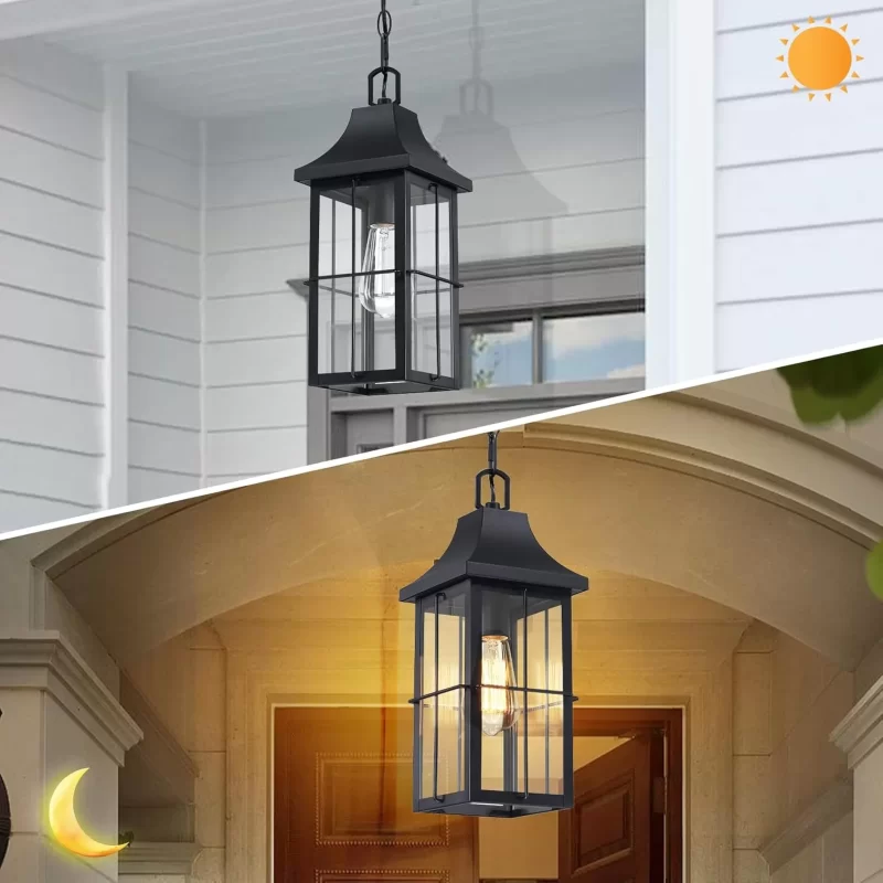 D06129P Large Outdoor Pendant Light 1 Pack, 16'' Modern Exterior Hanging Light Fixture with Clear Glass, Farmhouse Black Metal Outside Chandelier for Patio Front Porch Foyer Entryway, E26 Socket - Image 8
