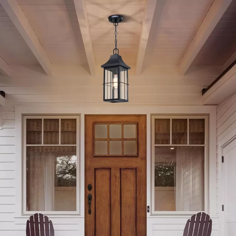 D06129P Large Outdoor Pendant Light 1 Pack, 16'' Modern Exterior Hanging Light Fixture with Clear Glass, Farmhouse Black Metal Outside Chandelier for Patio Front Porch Foyer Entryway, E26 Socket - Image 6