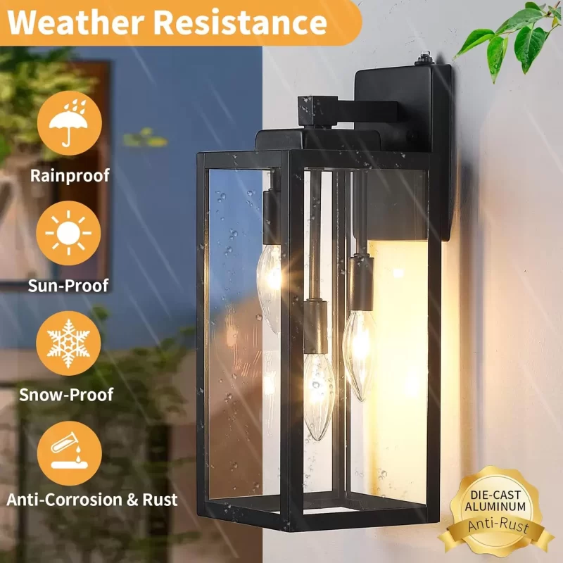 B06127PP Extra Large Dusk to Dawn Outdoor Wall Light 3-Light, 16'' Modern Exterior Lighting Fixtures Waterproof Front Porch Light Wall Mounted Lighting, Black Wall Sconces for Patio Entryway Garage - Image 5